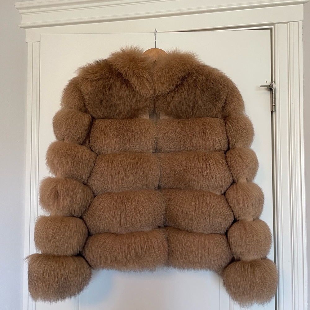 NEW 100% REAL FOX FUR TAN/CARAMEL COLOR JACKET
